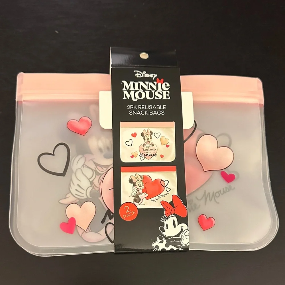 Disney Minnie Mouse Reusable Snack Bags – Pink and Red Heart Accents